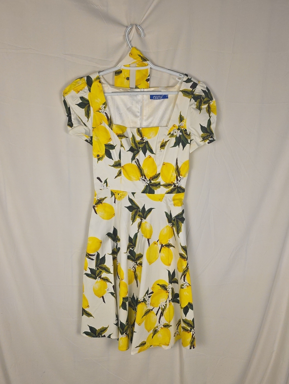 Lemon Print Square-Neck Dress - Yellow/White